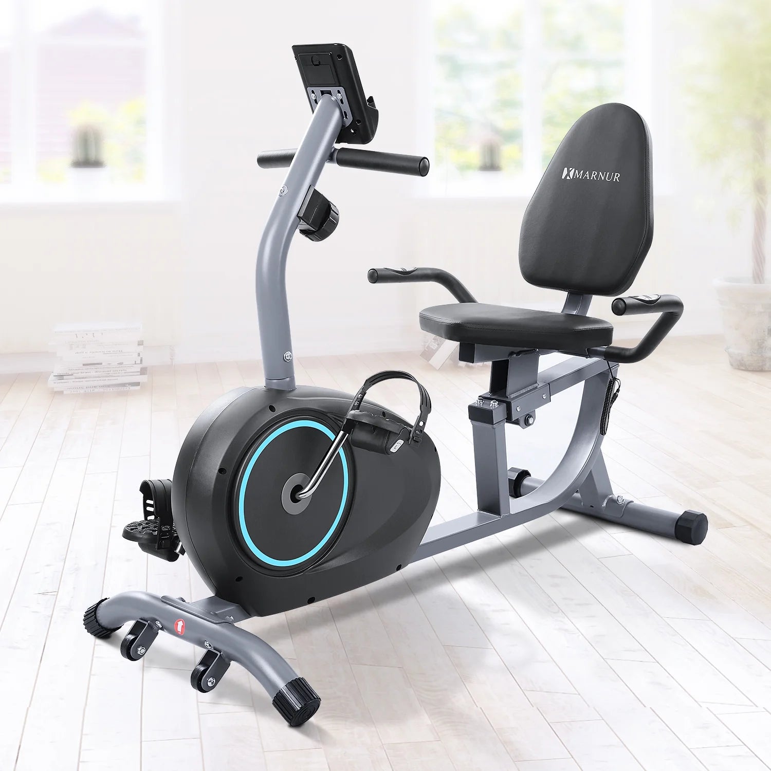 2025 Recumbent Exercise Bike with 8 Levels Adjustable Resistance, LCD Monitor, Pad Holder, Wheels