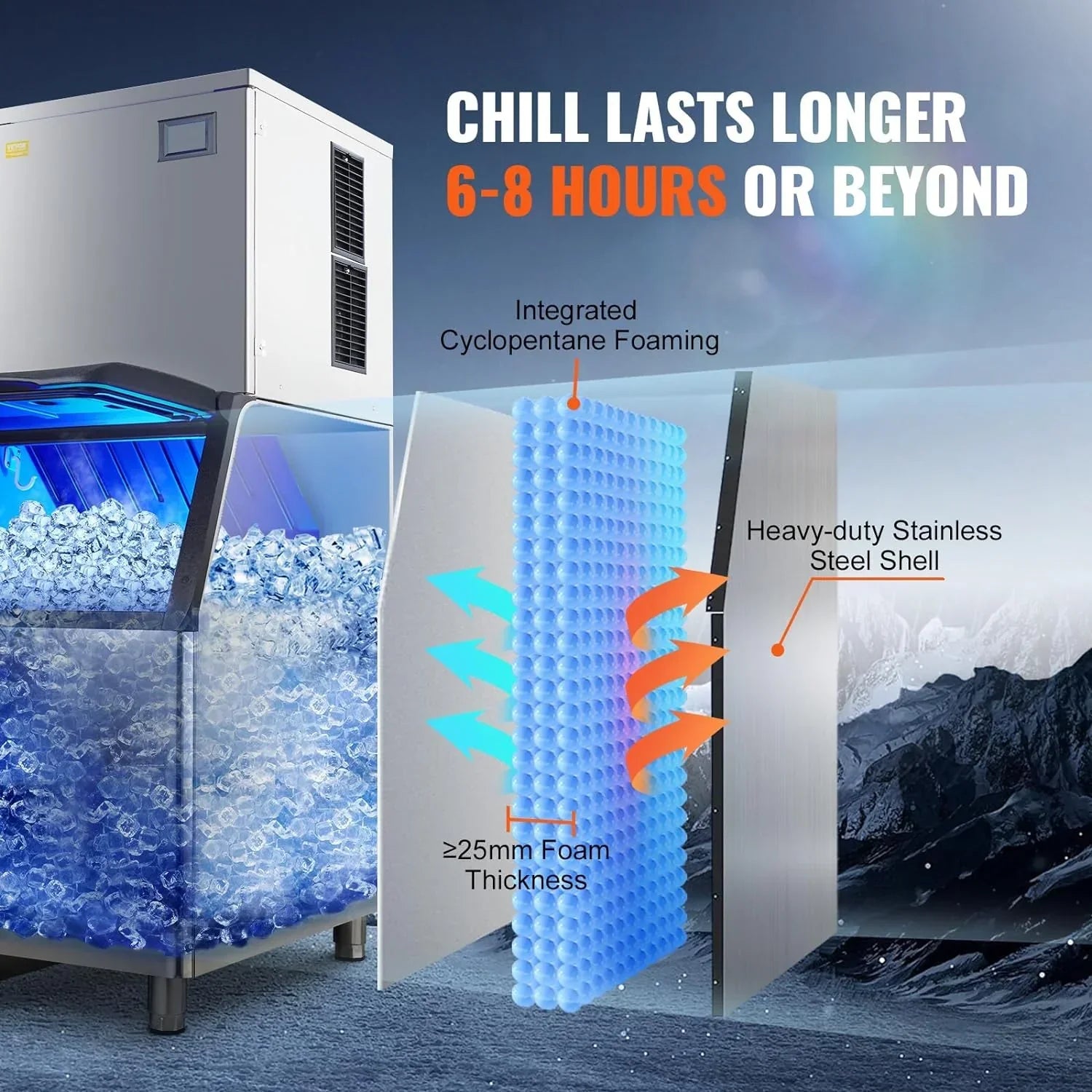 VEVOR Commercial Ice Maker, 360LBS/24H Ice Making Machine with 330.7LBS Large Storage Bin