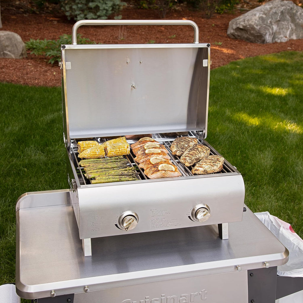 Cuisinart Chef's Style Tabletop Portable Propane Grill, 20,000 BTU Stainless Steel 2-Burner