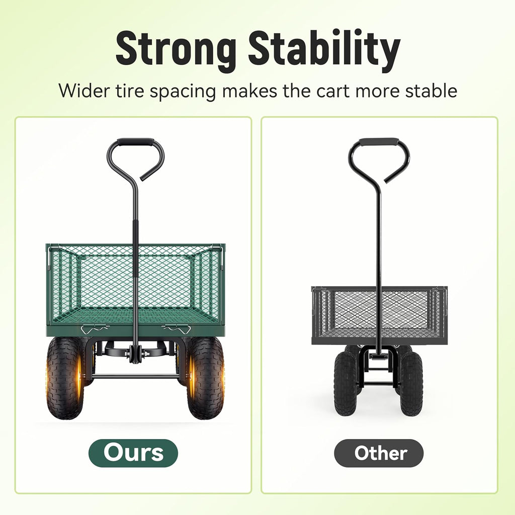 Steel Garden Cart 2-in-1 1400 lbs Heavy Duty Utility Wagon with Removable Mesh Sides to Convert into Flatbed 240?? U-Turn 13" Pneumatic Tires Garden Wagon for Farm Yard Lawn Garden Camping