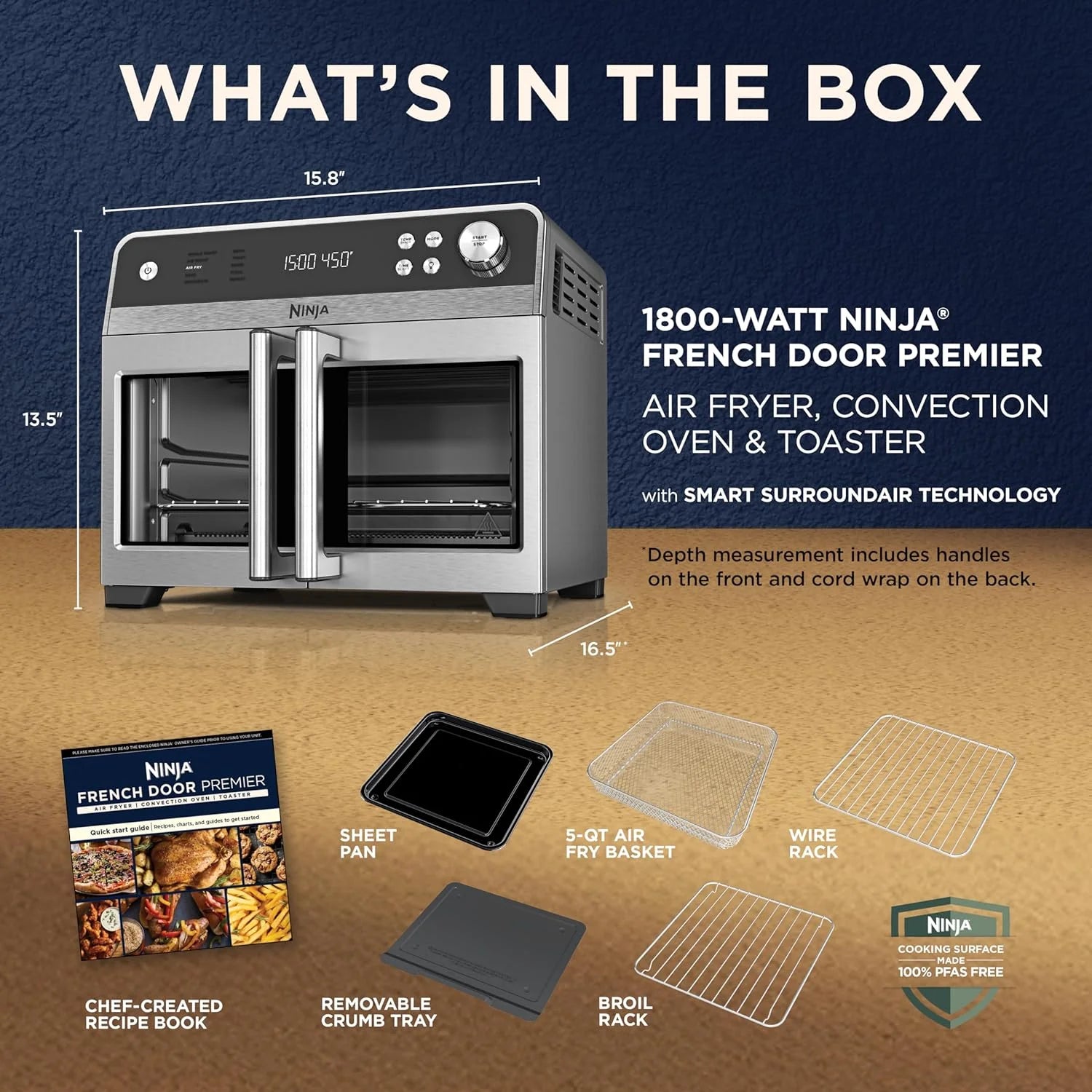 Ninja | French Door Premier | Air Fryer, Convection Oven, Toaster | 5-qt Air Fry Basket