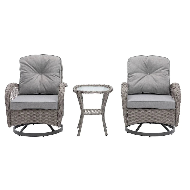 3 Pieces Outdoor Swivel Rocker Patio Chairs, 360 Degree Rocking Patio Conversation Set