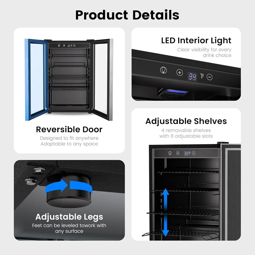 Beverage Refrigerator Cooler 126 Can Mini Fridge Glass Door for Drinks Soda Beer Wine Refrigerator