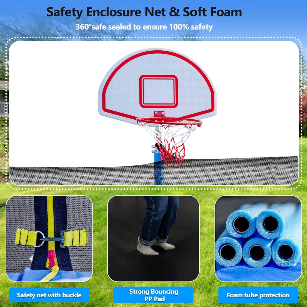 Upgraded 16Ft Trampoline with Basketball Hoop & Net