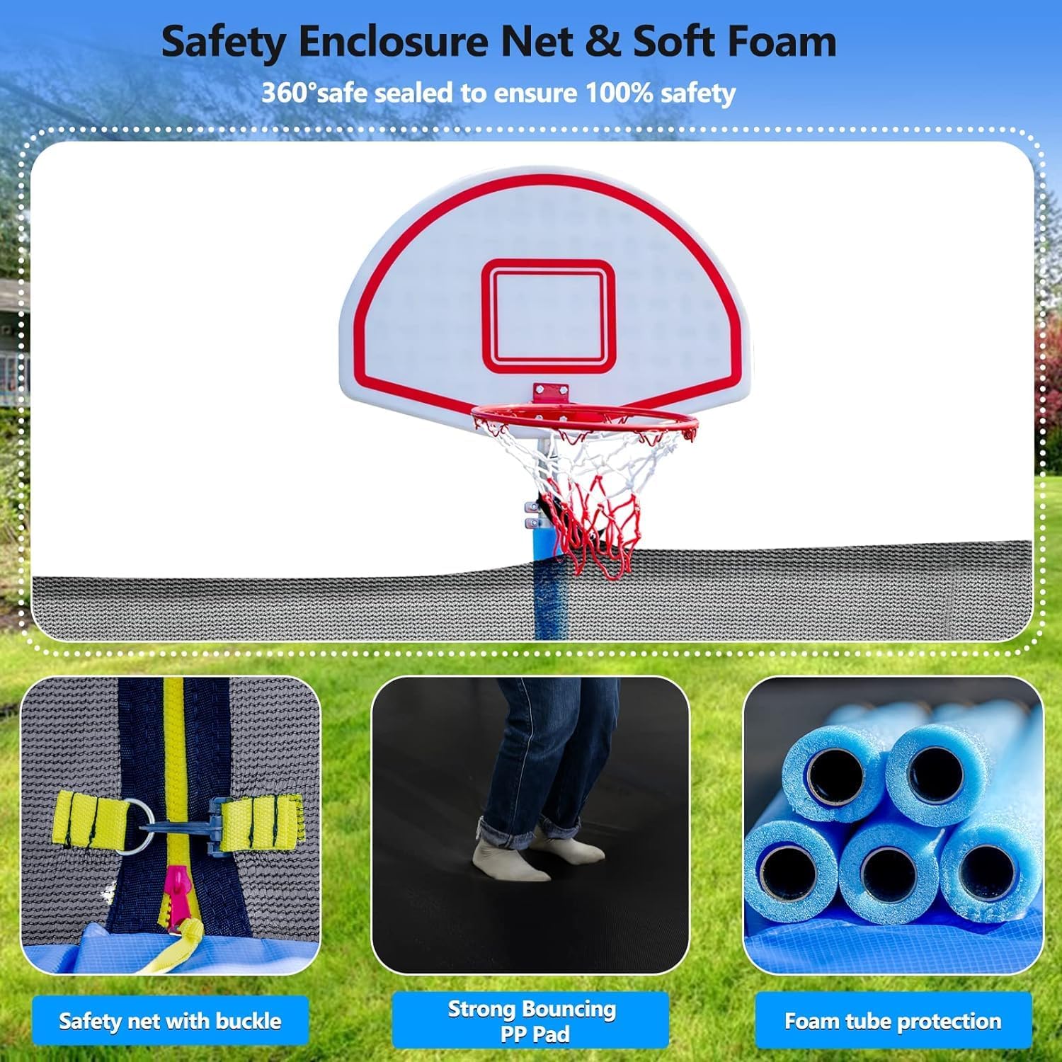 Upgraded 16Ft Trampoline with Basketball Hoop & Net