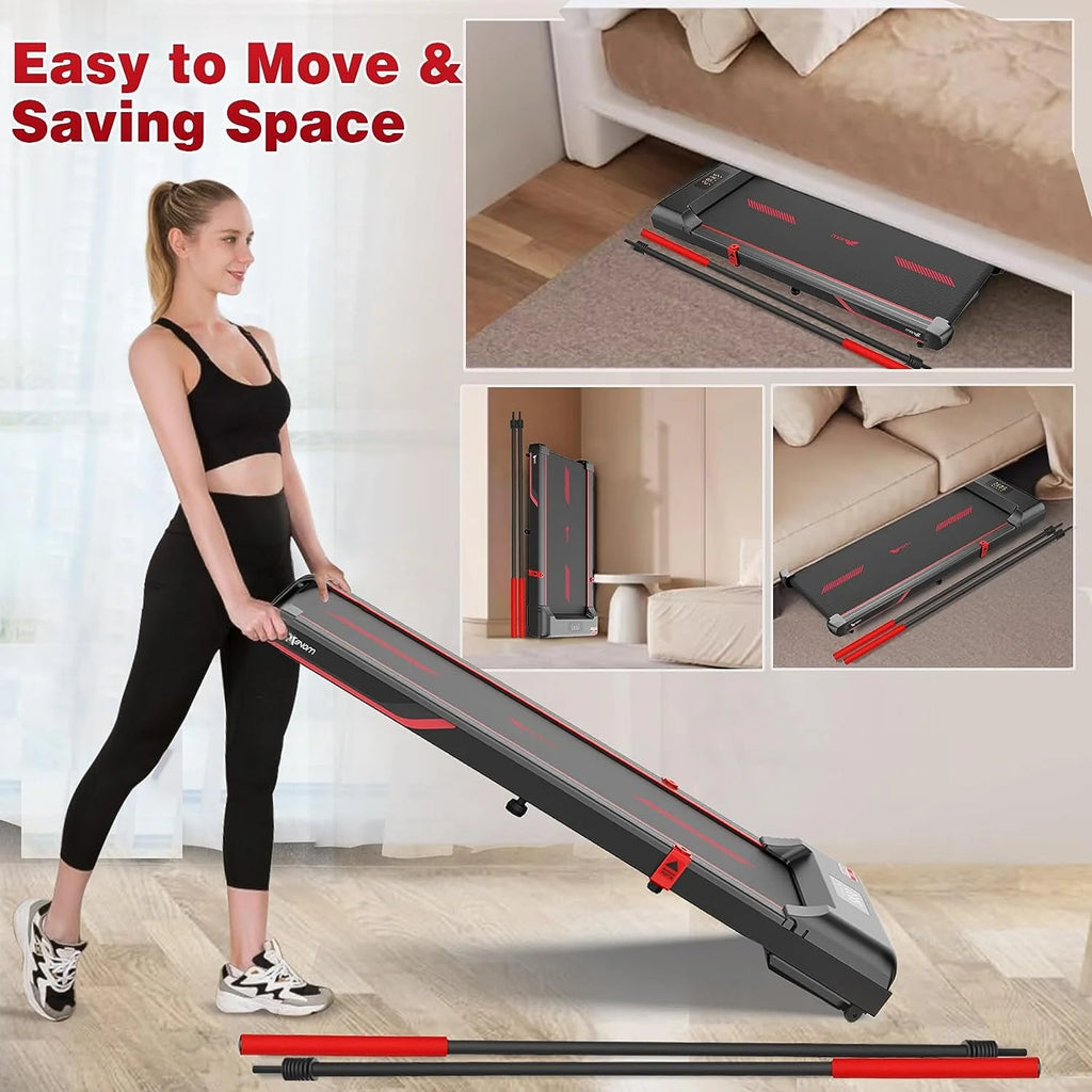 Superjoe Walking Pad Treadmill Under Desk 2 in 1 with Remote Control & Removable Handrails Under Desk Treadmills for Home Exercise Walking Running Jogging Machine LED Display Free Installation Red