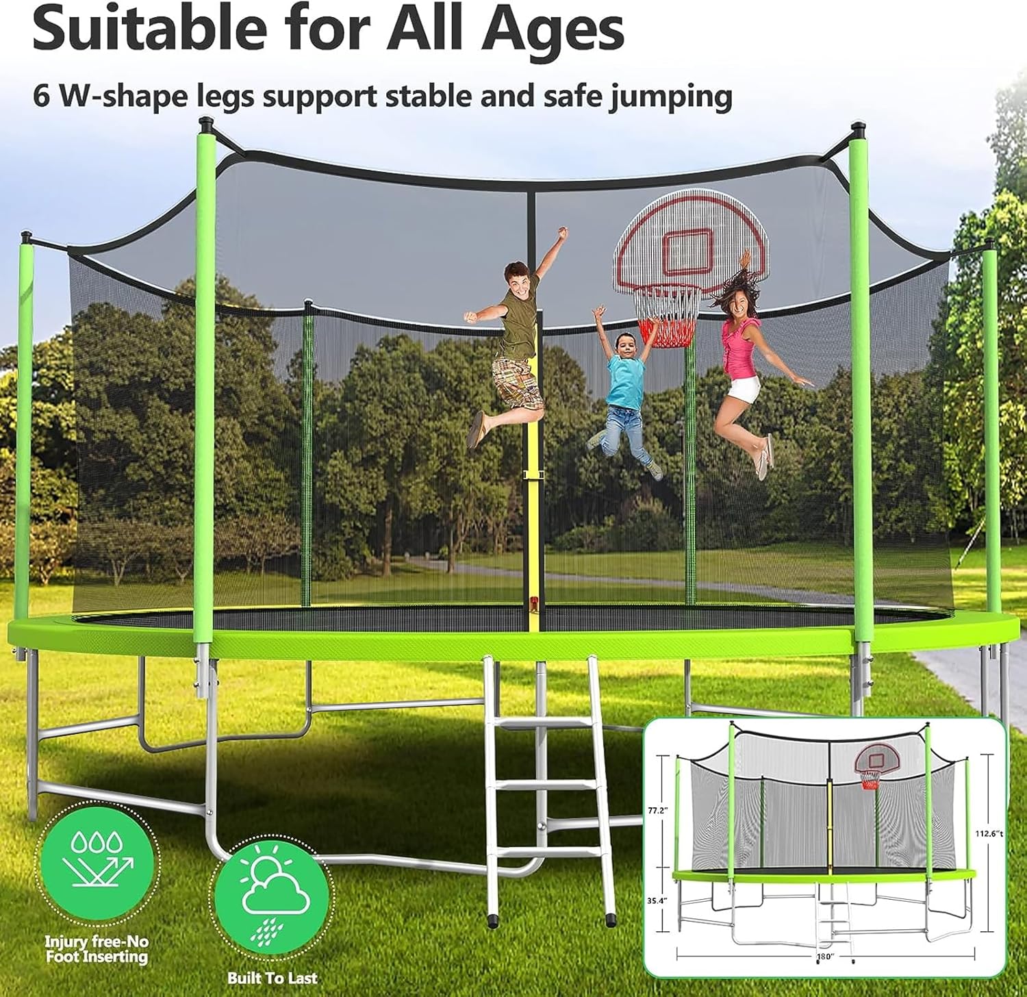 Upgraded 16Ft Trampoline with Basketball Hoop & Net