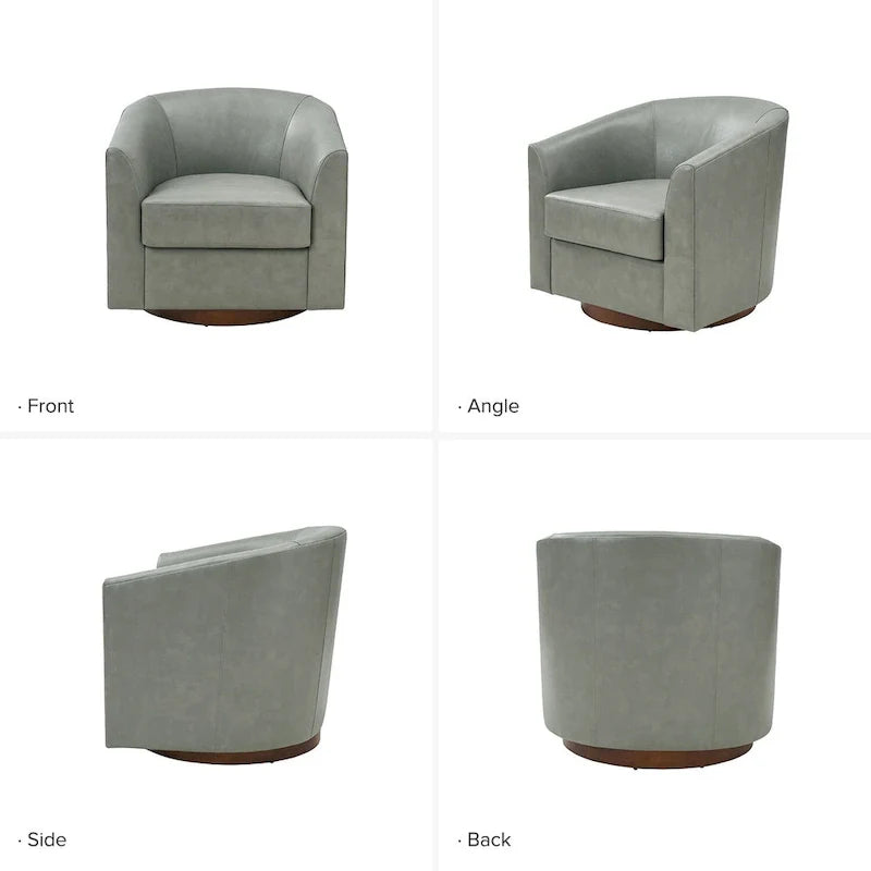 Althea Modern Genuine Leather Swivel Barrel Chair with Solid Wood Base Set of 2 By HULALA HOME