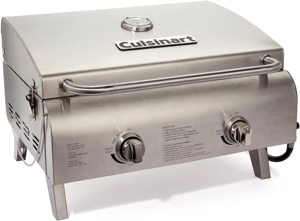Cuisinart Chef's Style Tabletop Portable Propane Grill, 20,000 BTU Stainless Steel 2-Burner