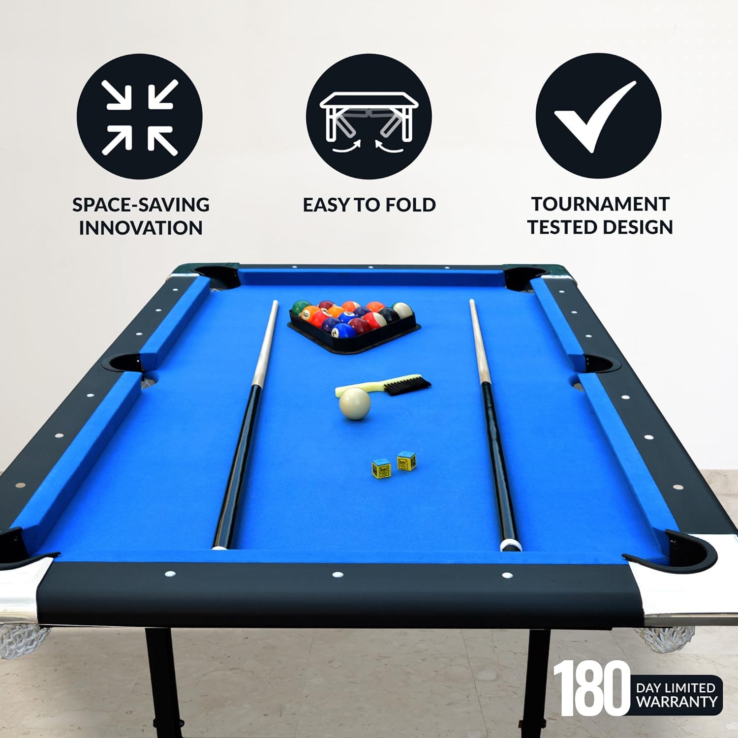 2025 Hathaway Fairmont 6 Ft Portable Pool Table, Adults Folding Billiards Tables for Game Room with Easy Foldable Storage, Includes Full Set of Billiard Balls, Cues, Chalk & Brush