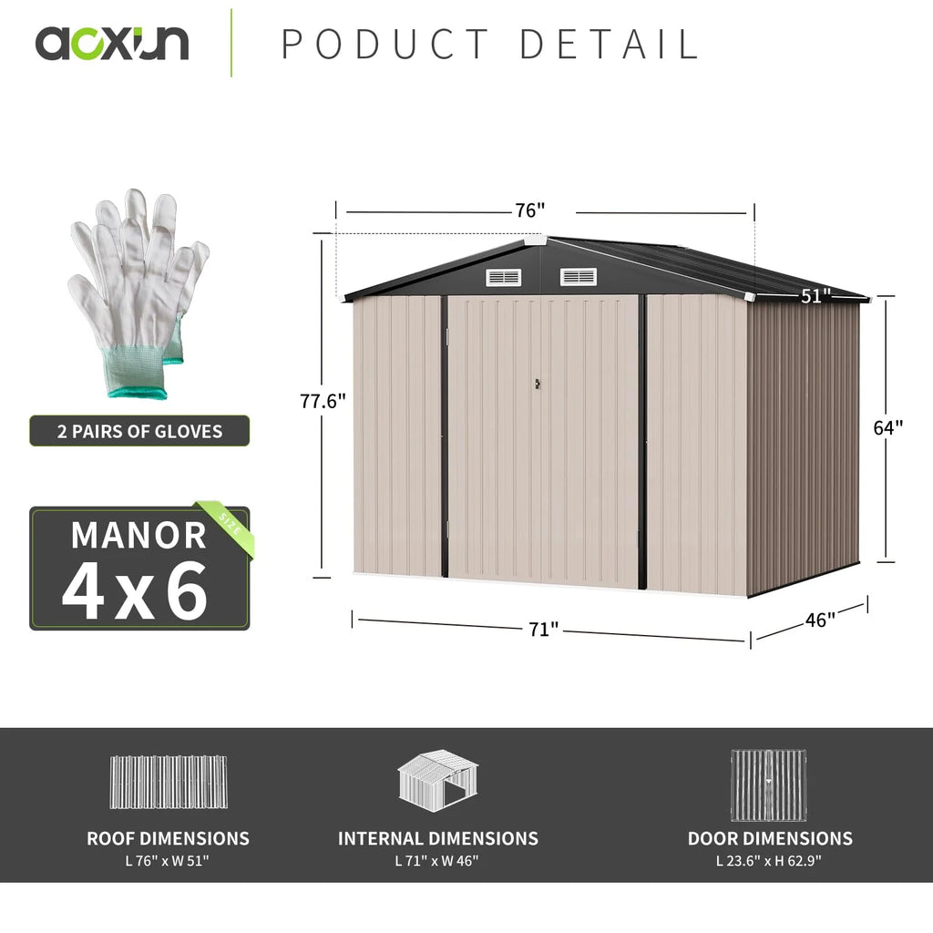 Aoxun 6.4x4 FT Outdoor Storage Shed for Tool Garden