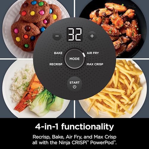 Ninja Crispi 4 in 1 Portable Glass Air Fryer Cooking System, 4QT &amp; 6 Cup Glass Containers with Storage Lids, Easy Meals, Microwave, Freezer &amp; Dishwasher Safe, Air Fry, Bake &amp; More, Cyberspace, FN101GY : Home &amp; Kitchen