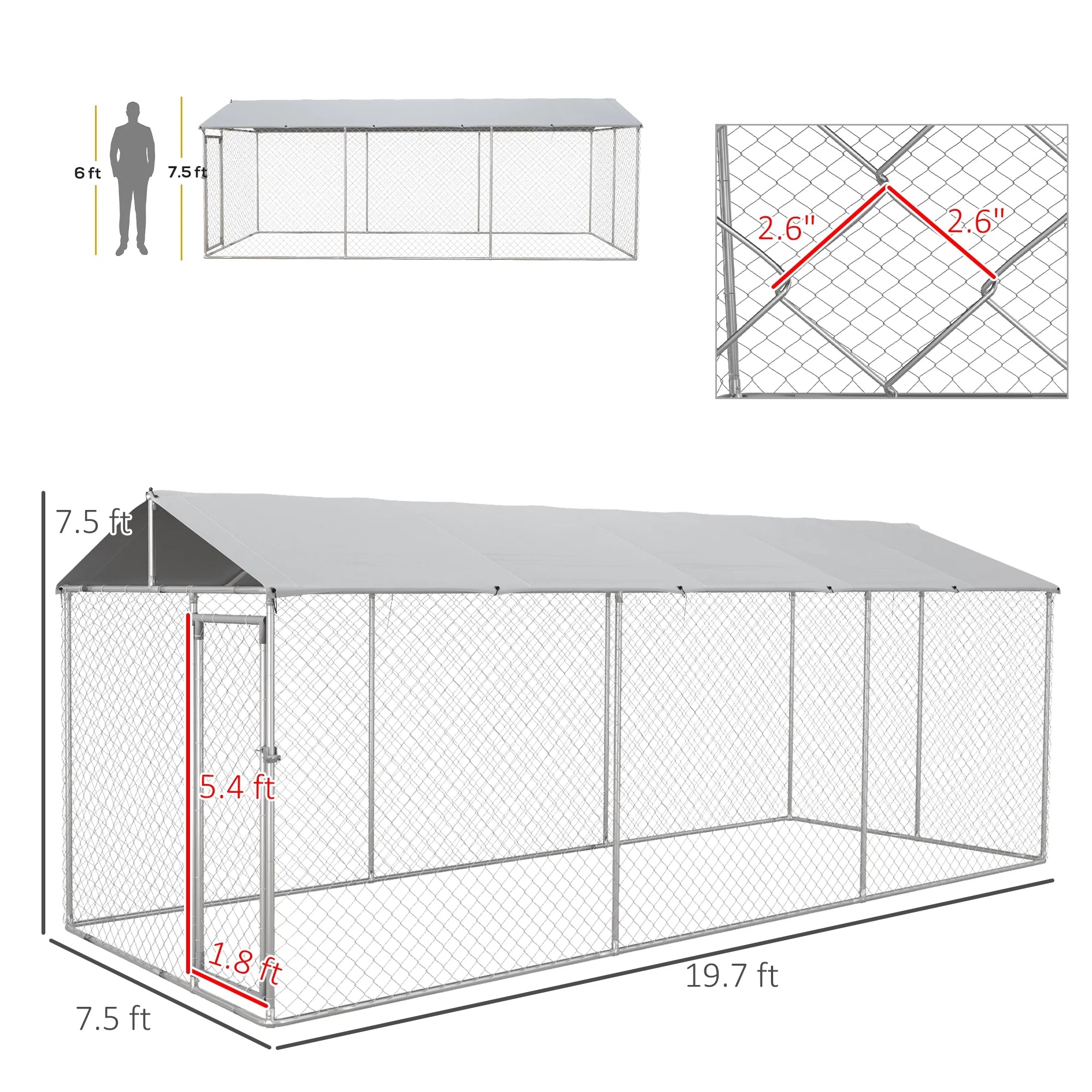 2025 PawHut 19.7' x 7.5' x 7.5' Outdoor Dog Kennel W/ Waterproof Roof