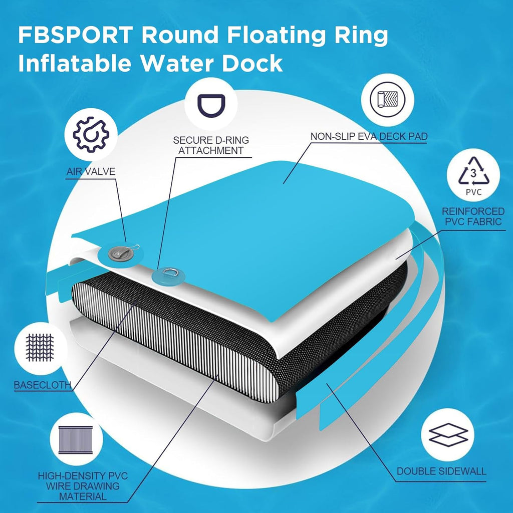 Inflatable Dock Floating Platform 8ft Inflatable Water Hammock Floating Deck for Lake W/Cupholder Round Floating Ring Float Ring Pool Float Raft Lounger Island Platform Pad
