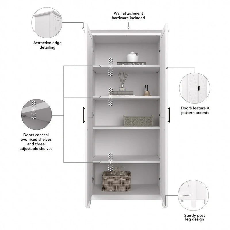 Key West Tall Storage Cabinet with Doors and Shelves by Bush Furniture