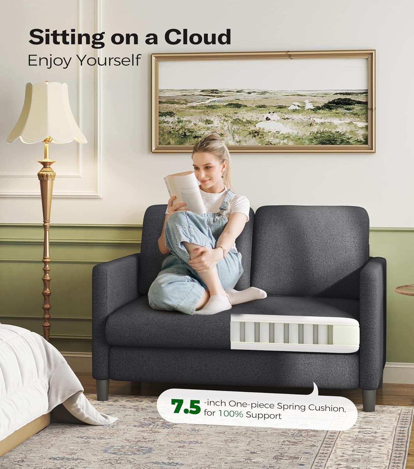 Loveseat Sofa 51" Love Seat Comfy Corduroy Small Loveseat Small Spaces Tool-Free Setup Couch