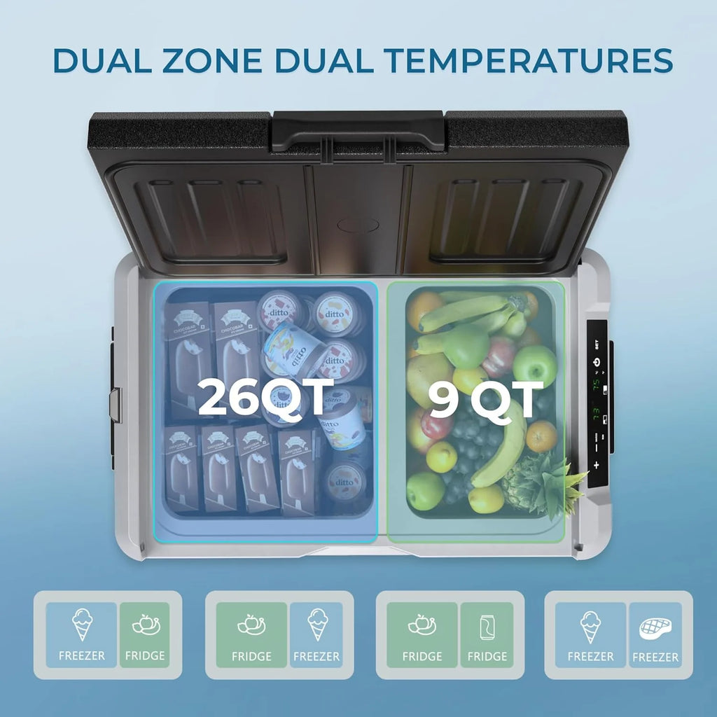 EUHOMY 12 Volt Refrigerator, 53QT(50L) Electric Cooler, Portable Freezer 12V/24V DC 110-240V AC, 12V Fridge -4℉~68℉, 12V Cooler with Wheels & 2 Baskets for Travel, Truck, Boat, Camping