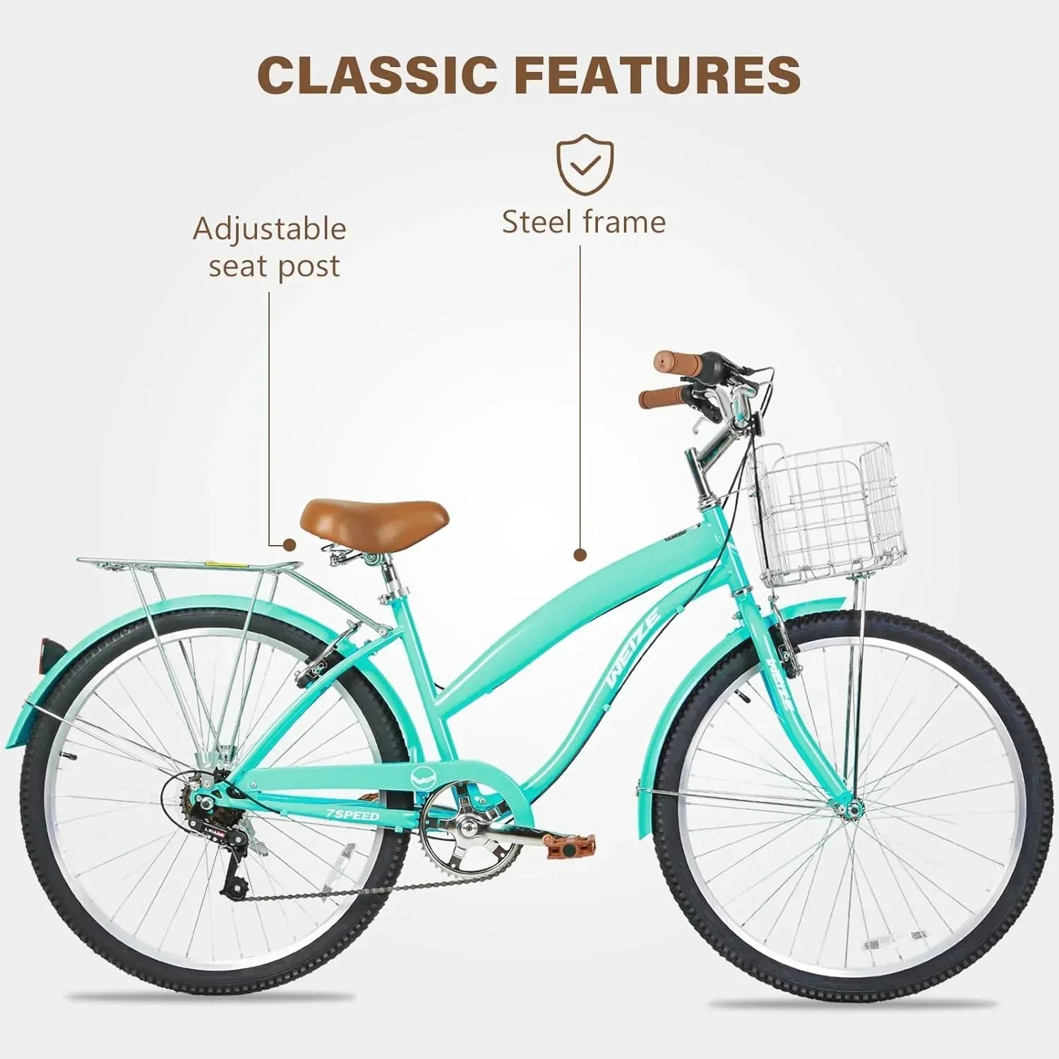 WEIZE Beach Cruiser Bike 26 inch Commuter Bicycle for Adult Men and Women 7-Speed/High-Carbon