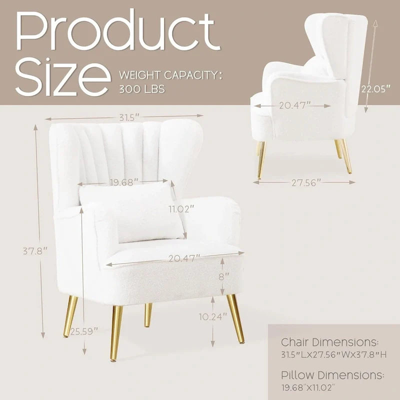 HOMYKA Modern Wingback Arm Chair Upholstered Accent Chair Set of 2