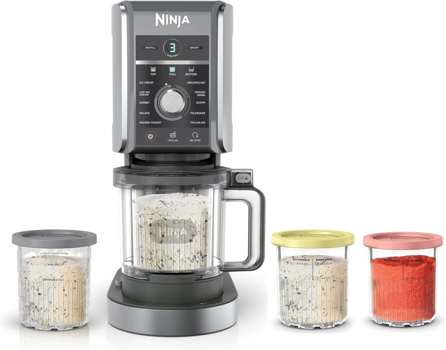 2025 NC301 CREAMi Ice Cream Maker, for Gelato, Mix-ins, Milkshakes, Sorbet, Smoothie Bowls & More, 7 One-Touch Programs, with (2) Pint Containers & Lids, Compact Size, Perfect for Kids, Silver