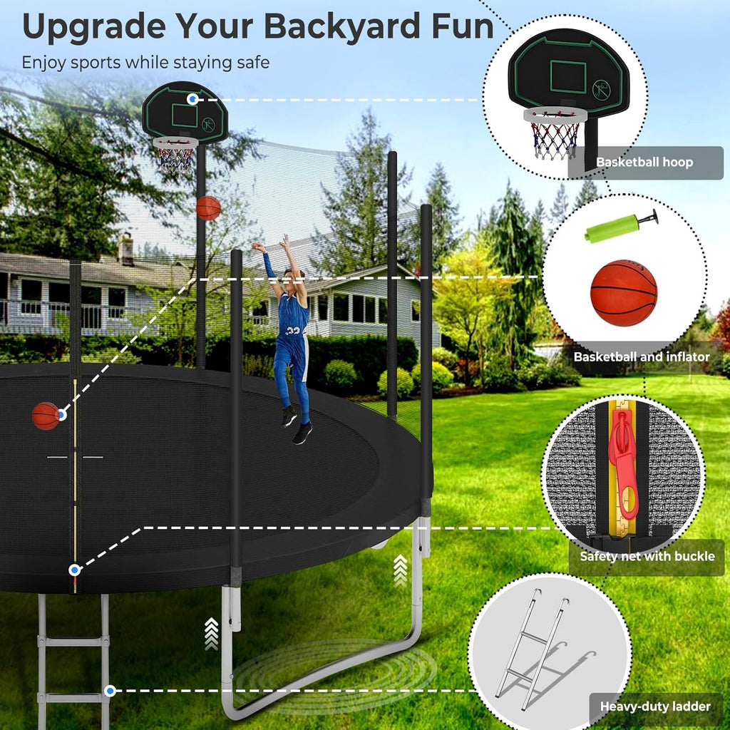 Upgraded 16Ft Trampoline with Basketball Hoop & Net