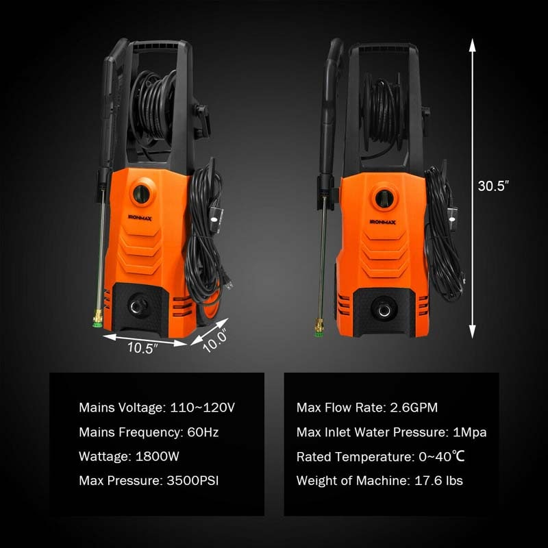 3500PSI Electric Pressure Washer 1800W 2.6 GPM Portable Electric Power Washer with 4 Nozzles