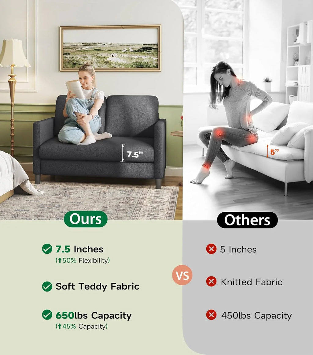 Loveseat Sofa 51" Love Seat Comfy Corduroy Small Loveseat Small Spaces Tool-Free Setup Couch