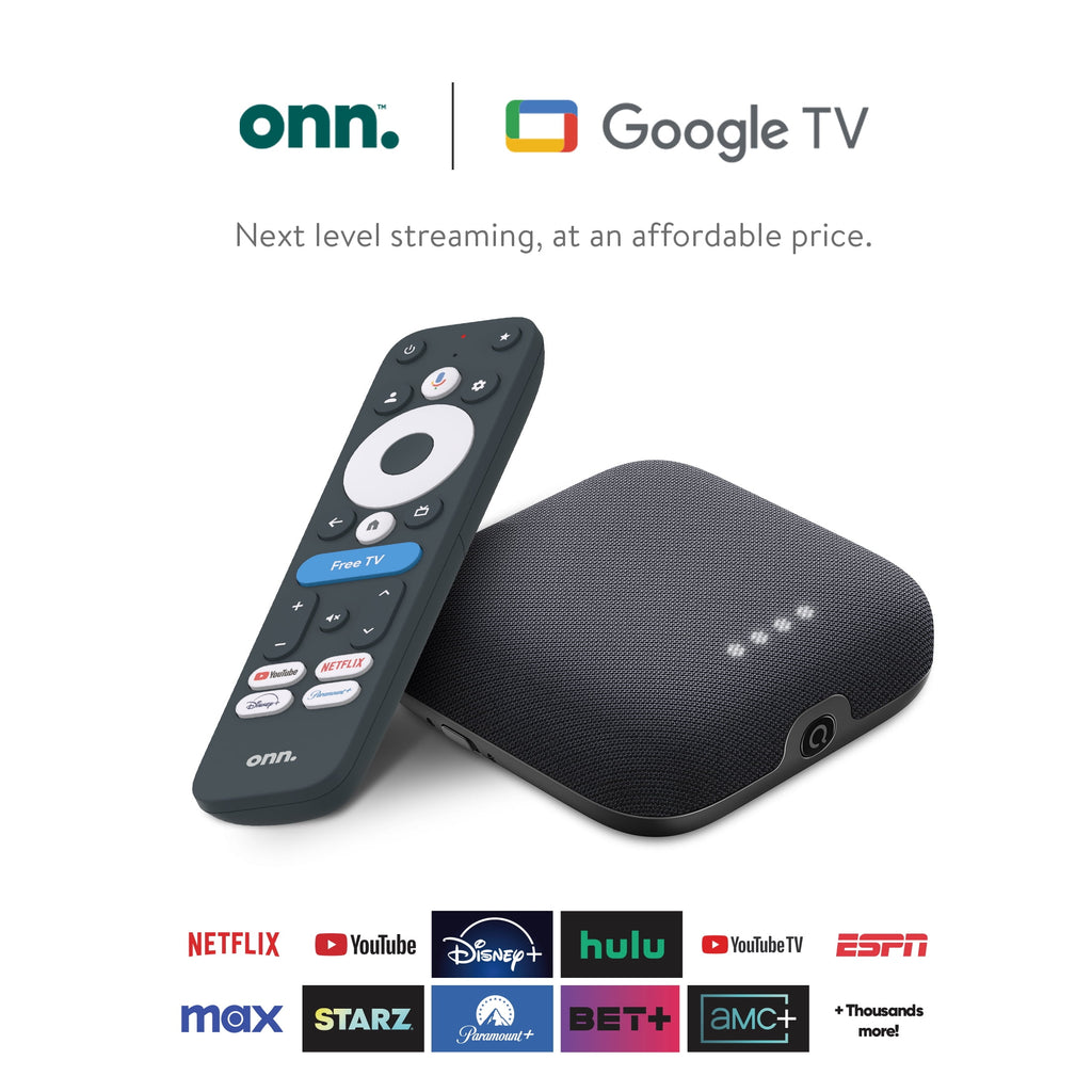 Onn. 4K Pro Streaming Device with Google TV, 4K UHD, Dolby Vision &amp; Atmos, Hands Free Voice Control, Wi Fi 6, Smart Hub