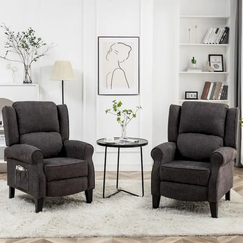 Manual Pushback Recliner Adjustable Accent Chair Wingback Armchair Set of 2