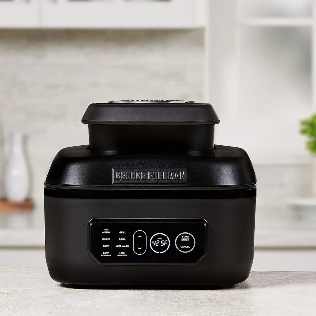 George Foreman Beyond Grill锟�?7-in-1 Electric Indoor Grill with Air Fry Technology, MCAFD800D, Black, Large