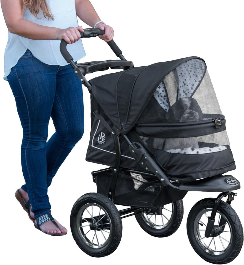 No-Zip NV Pet Stroller for Cats/Dogs Zipperless Entry Easy One-Hand Fold Gel-Filled Tires Plush Pad + Weather Cover Included 3 colors