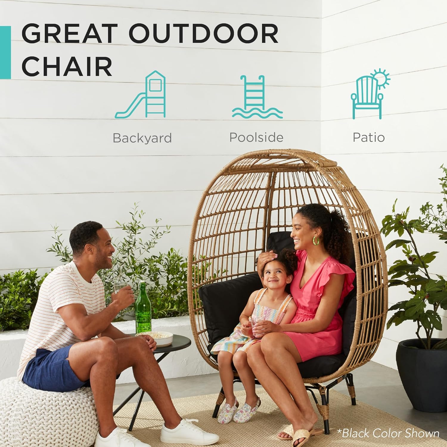 Best Choice Products Wicker Egg Chair Oversized Indoor Outdoor Lounger for Patio Backyard Living Room w/ 4 Cushions Steel Frame 440lb Capacity - Ivory