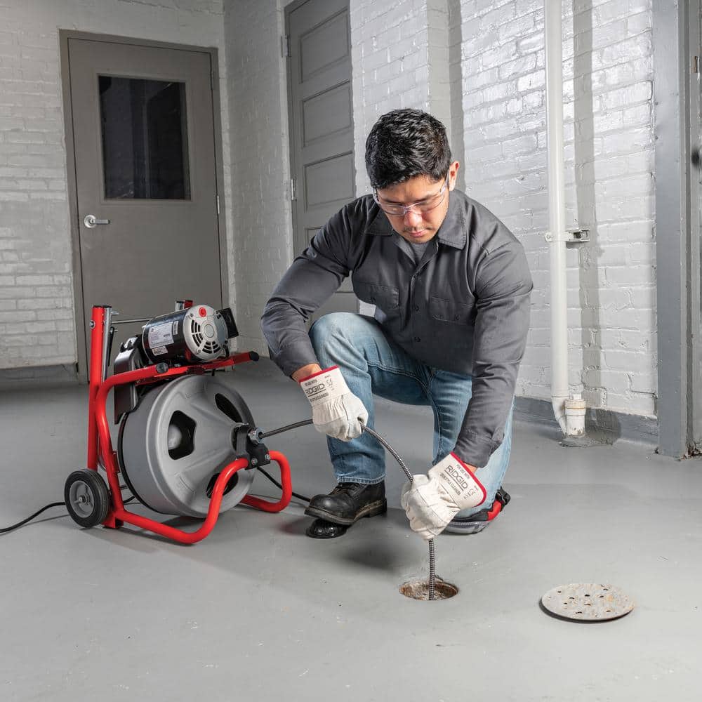 K 400 Drain Cleaning Snake Auger 120 Volt Drum Machine with C 32IW 3/8 in. x 75 ft. Cable   4 Piece Tool Set &amp; Gloves 52363