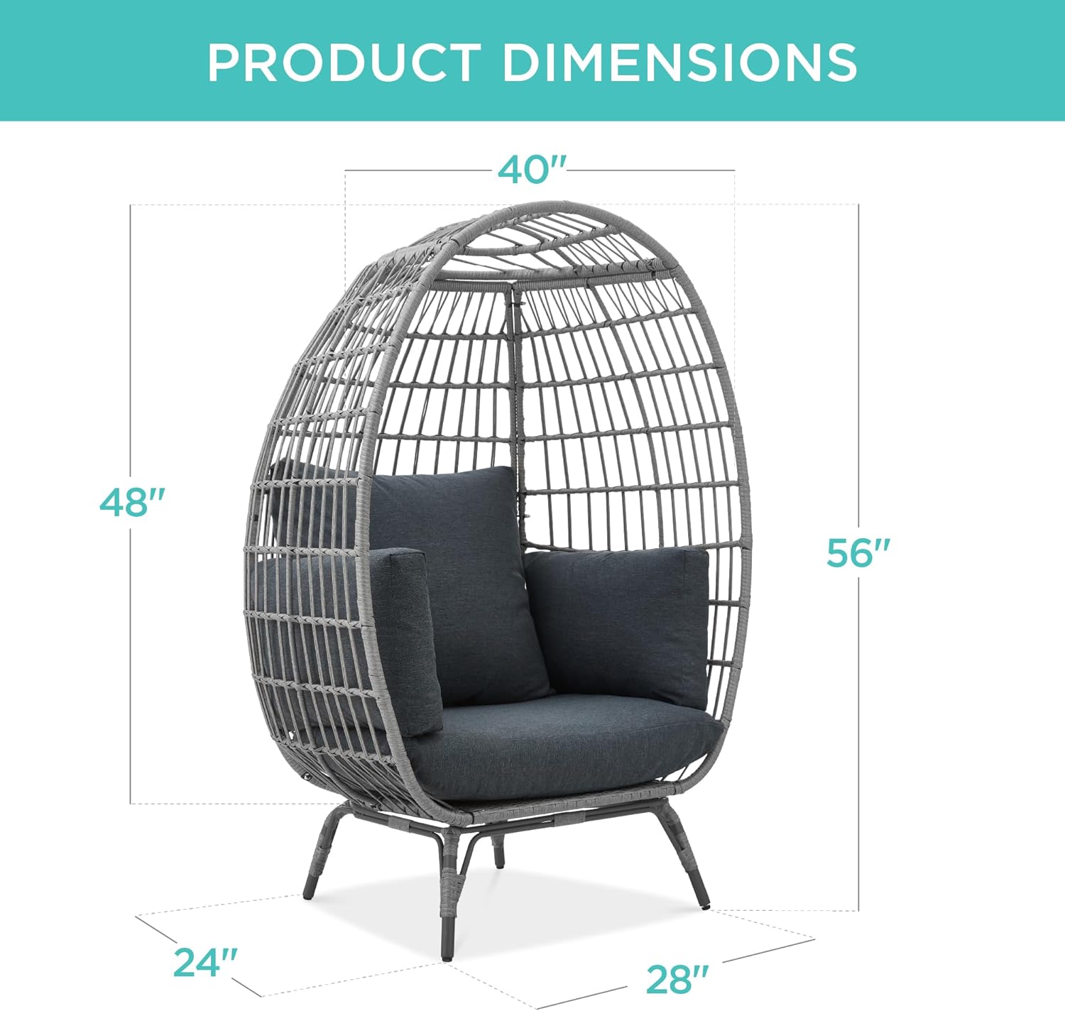 Best Choice Products Wicker Egg Chair Oversized Indoor Outdoor Lounger for Patio Backyard Living Room w/ 4 Cushions Steel Frame 440lb Capacity - Ivory