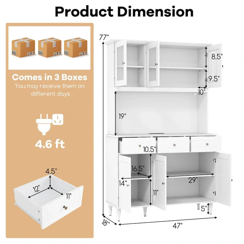 Gymax 77  Tall Kitchen Pantry Storage Cabinet with LED Lights and