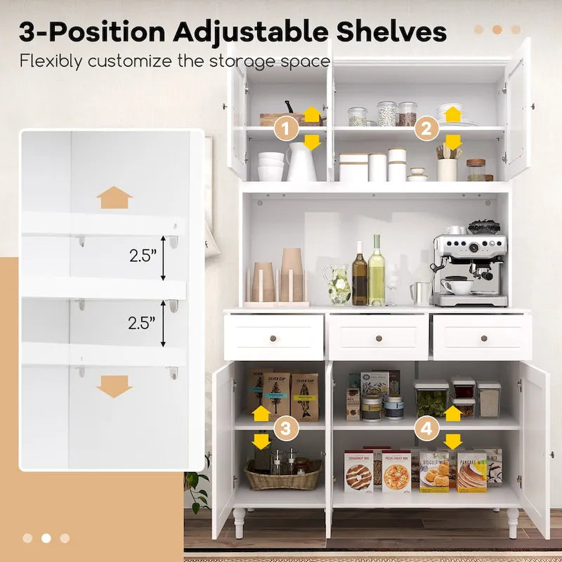 Gymax 77  Tall Kitchen Pantry Storage Cabinet with LED Lights and