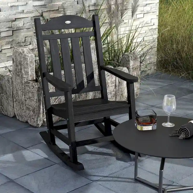 Outsunny 2 Pieces Outdoor Rocking Chair, All Weather-Resistant HDPE Rocking Patio Chairs with Rustic High Back, Armrests