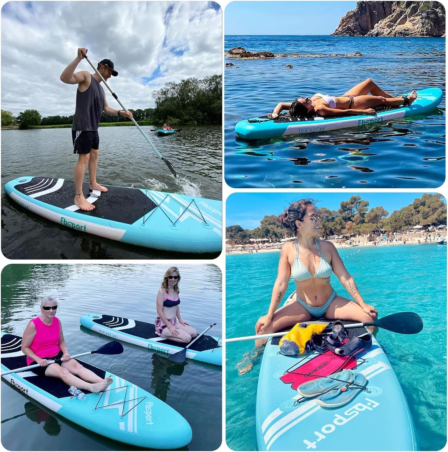 Premium Stand Up Paddle Board Yoga Board with Durable SUP Accessories & Carry Bag | Wide Stance Surf Control Non-Slip Deck Leash Paddle and Pump for Youth & Adult