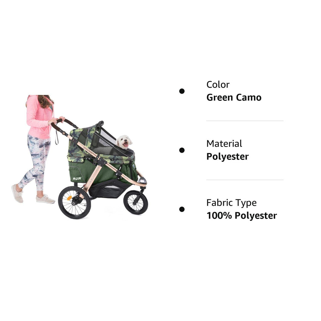 Jogging Sports Stroller with Comfort Rubber Wheels/Zipper-Less Entry/1-Hand Quick Fold/Aluminum Frame for Small/Medium Dogs Cats and Pets (Green Camo)