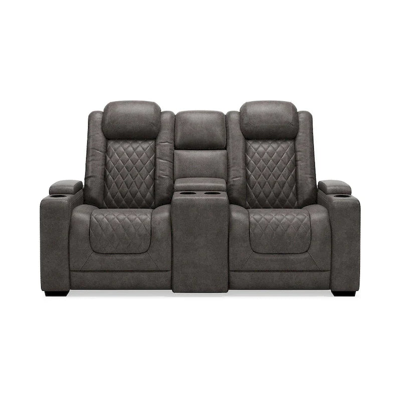 Signature Design by Ashley HyllMont Gray Power Reclining Loveseat with Console - 71.75 W x 39 D x 44 H