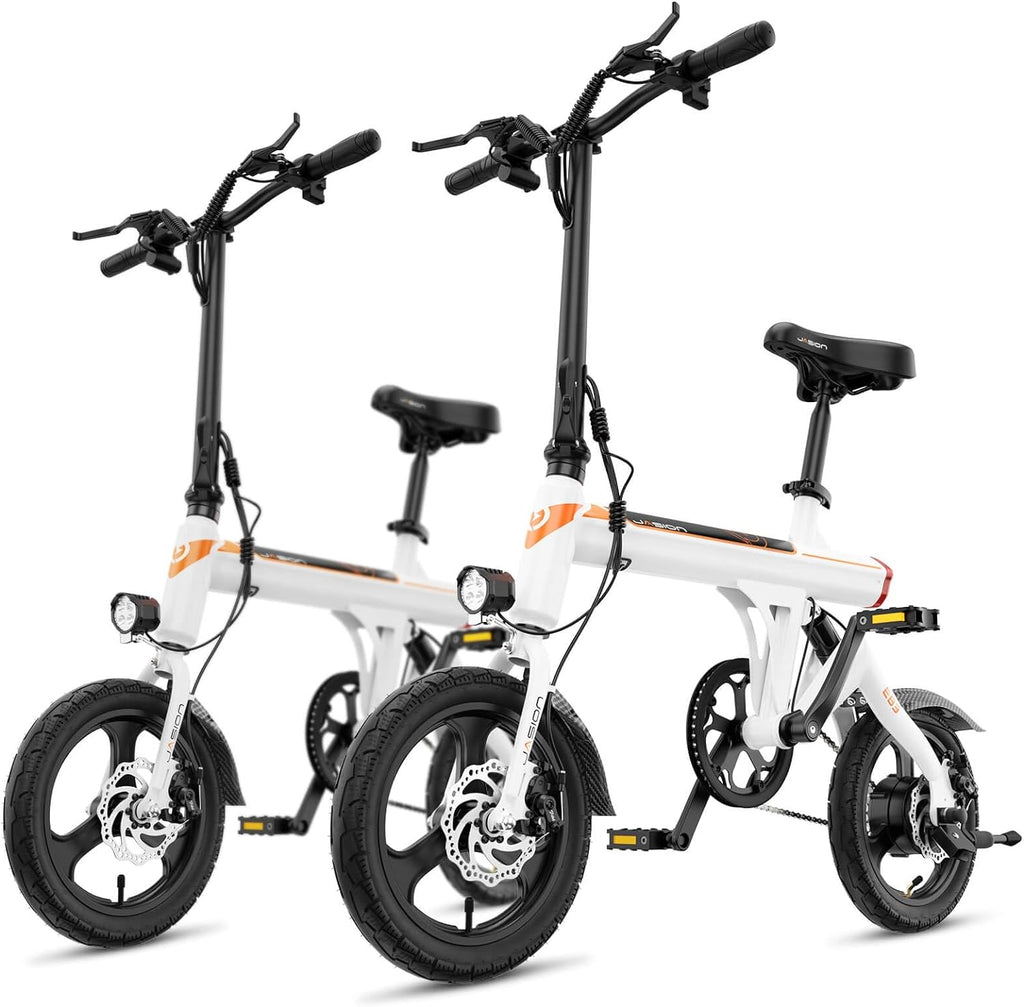 Jasion EB3 Electric Bike Adults 21mph, 500W Peak Motor, 270Wh Battery, Rear Suspension, 3 Levels Assist, 14&prime;&prime; Folding Ebike for Adults and Teens, Complies to UL2849