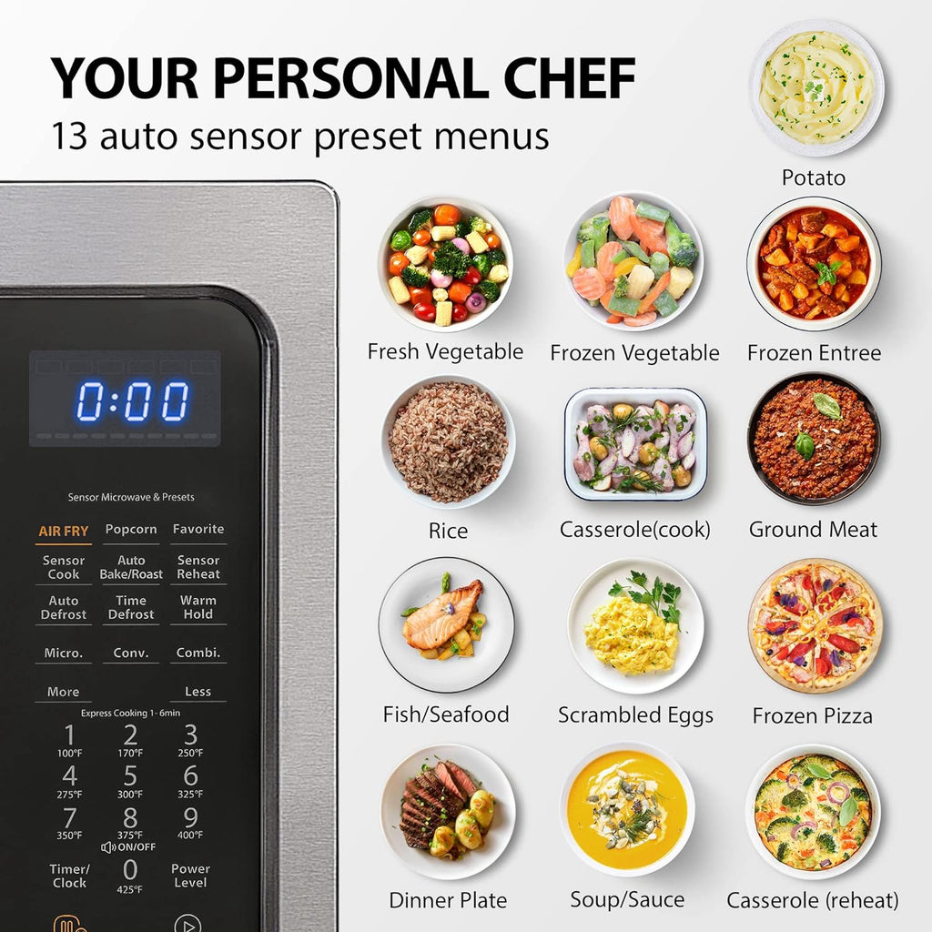TOSHIBA 4-in-1 ML-EC42P(SS) Countertop Microwave Oven, Smart Sensor, Convection, Air Fryer Combo, Mute Function, Position Memory 13.6′′ Turntable, 1.5 Cu Ft, 1000W, Silver