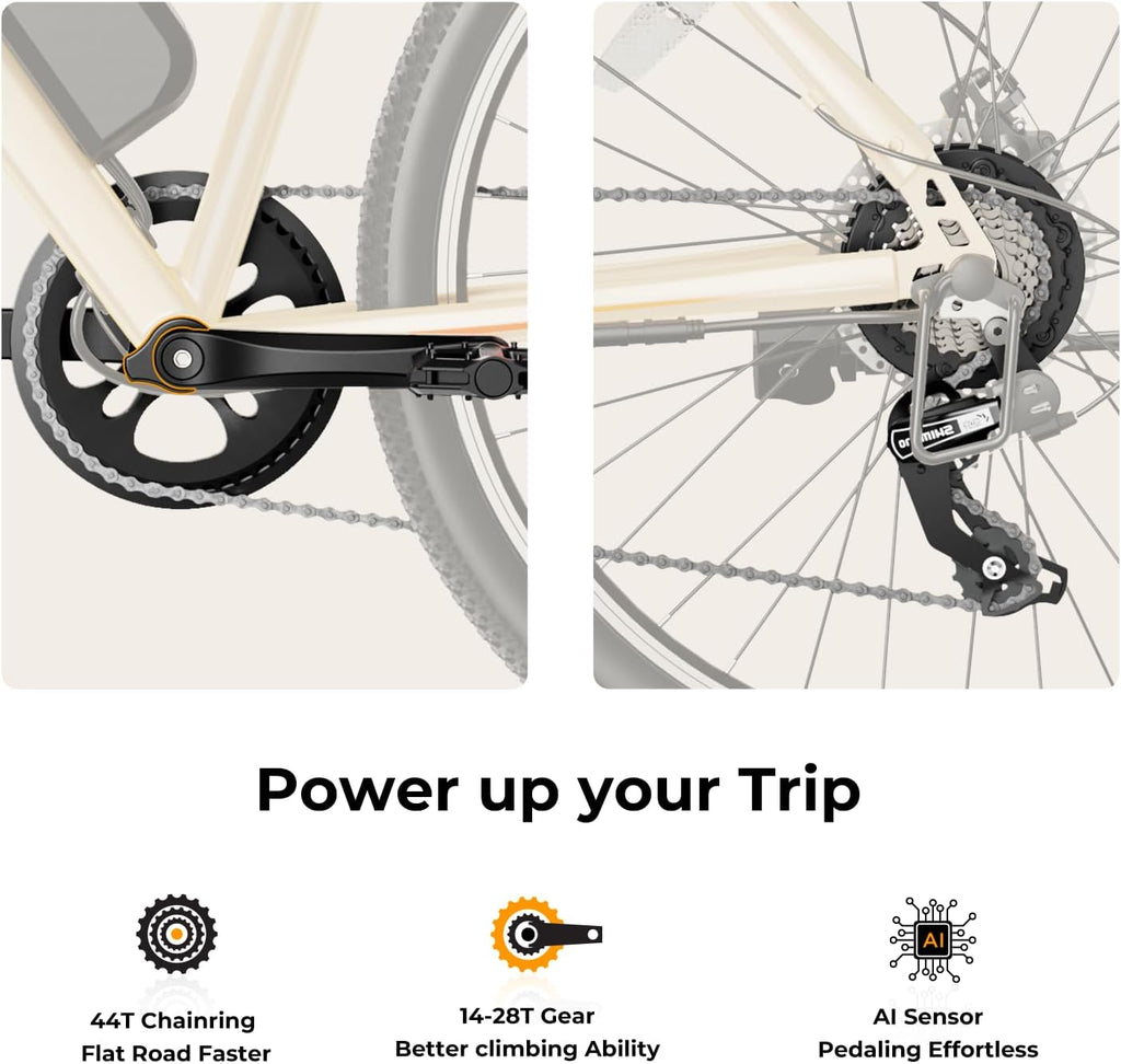 EB5 Electric Bike for Adults with Peak 500W Brushless Motor, 40Miles 20MPH Commuting Electric Mountain Bike with 360Wh Removable Battery, 7-Speed, 26" Tires and Front Fork Suspension