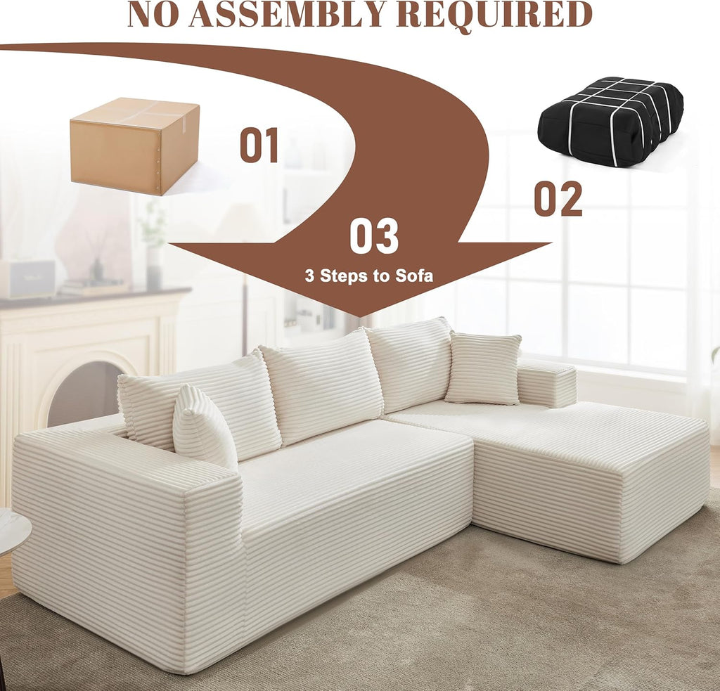 110 Cloud Sectional Couch, Boneless Sofa for Living Room Modular Sectional Sofa with Deep Seat