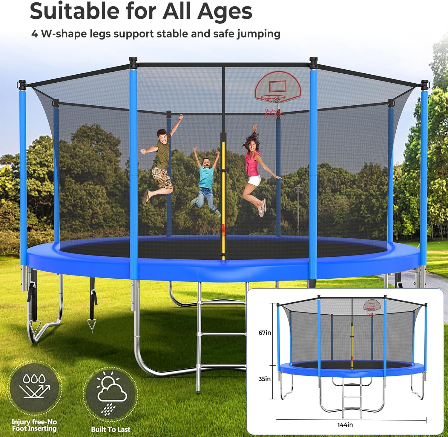 Upgraded 16Ft Trampoline with Basketball Hoop & Net