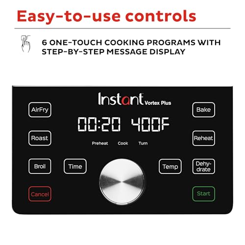 Instant Pot Vortex Plus 6QT XL Air Fryer, 6 in 1, Broils, Dehydrates, Crisps, Roasts, Reheats, Bakes for Quick Easy Meals, 100  In App Recipes, Dishwasher Safe, from the Makers of Instant Pot, Black : Home &amp; Kitchen