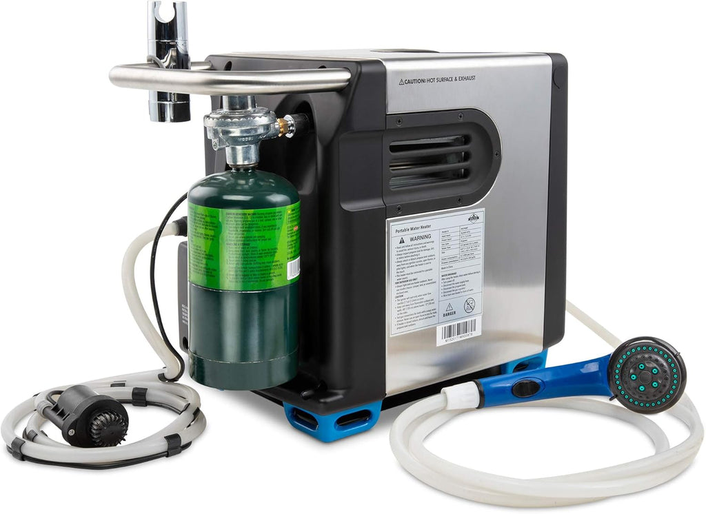 2025 Portable Propane Water Heater & Shower Pump w/Built-in Battery | Compact Outdoor Cleaning & Showering System w/LCD, Safety Shutoff & Carry Case, Instant Hot Water for Camping & Hiking