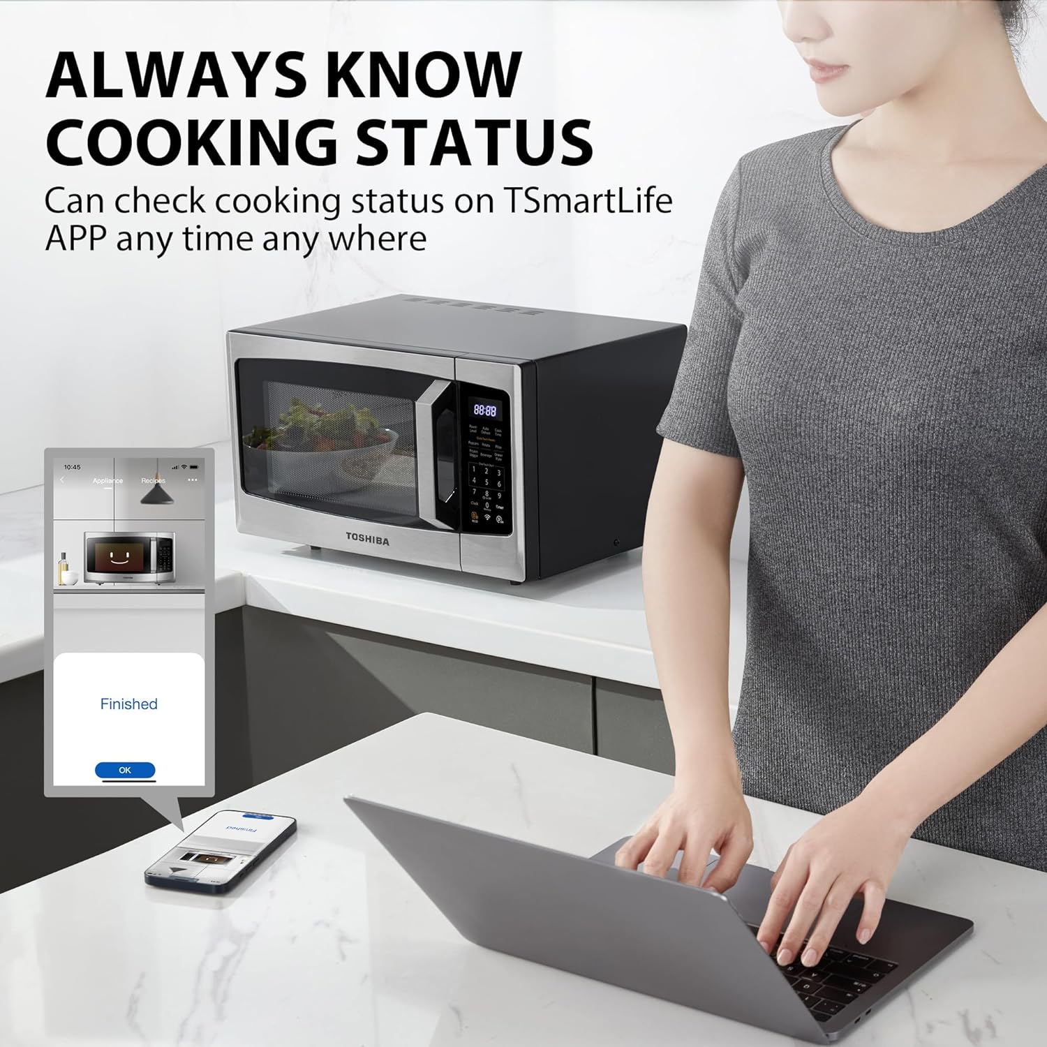 TOSHIBA 4-in-1 ML-EC42P(SS) Countertop Microwave Oven, Smart Sensor, Convection, Air Fryer Combo, Mute Function, Position Memory 13.6′′ Turntable, 1.5 Cu Ft, 1000W, Silver