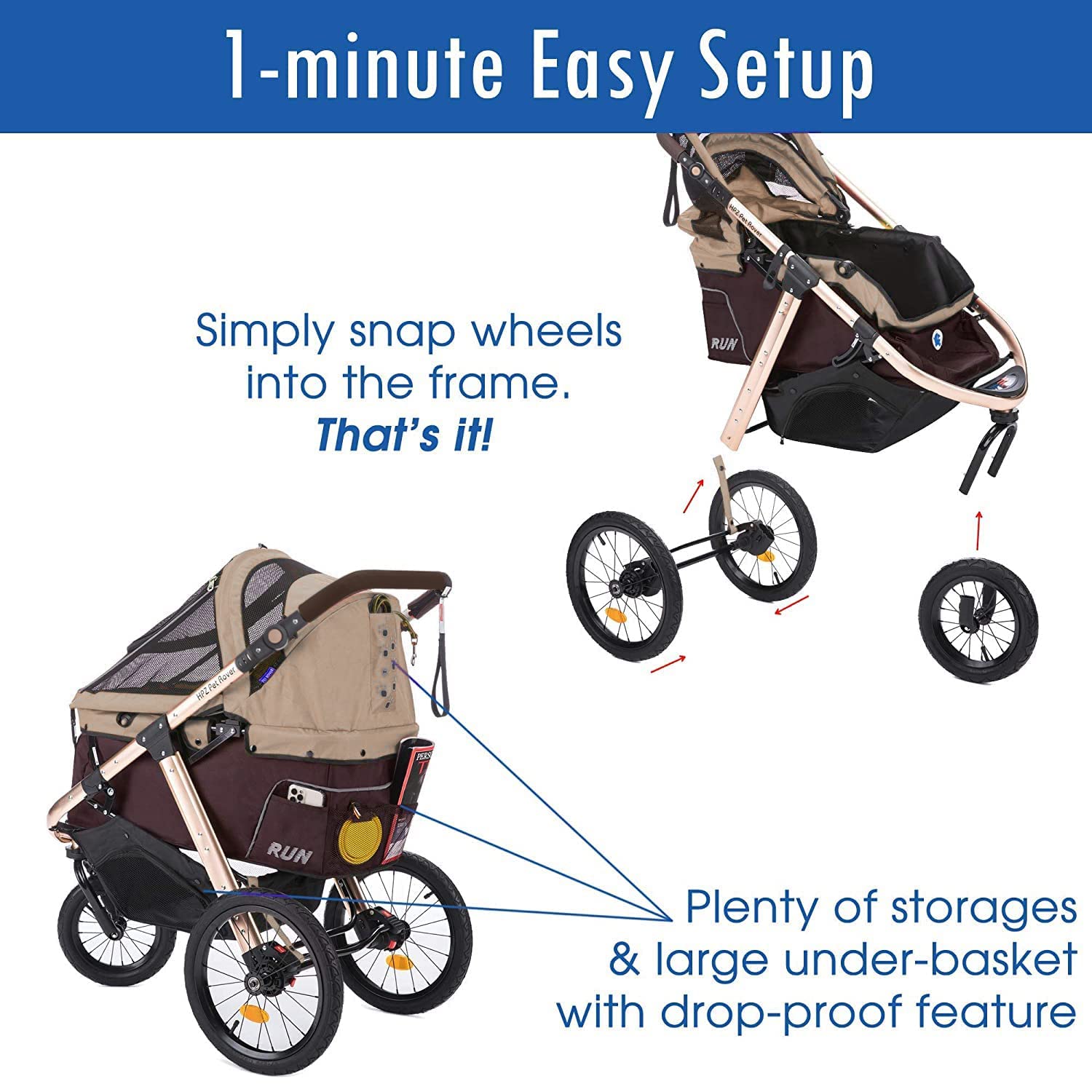 Jogging Sports Stroller with Comfort Rubber Wheels/Zipper-Less Entry/1-Hand Quick Fold/Aluminum Frame for Small/Medium Dogs Cats and Pets (Green Camo)