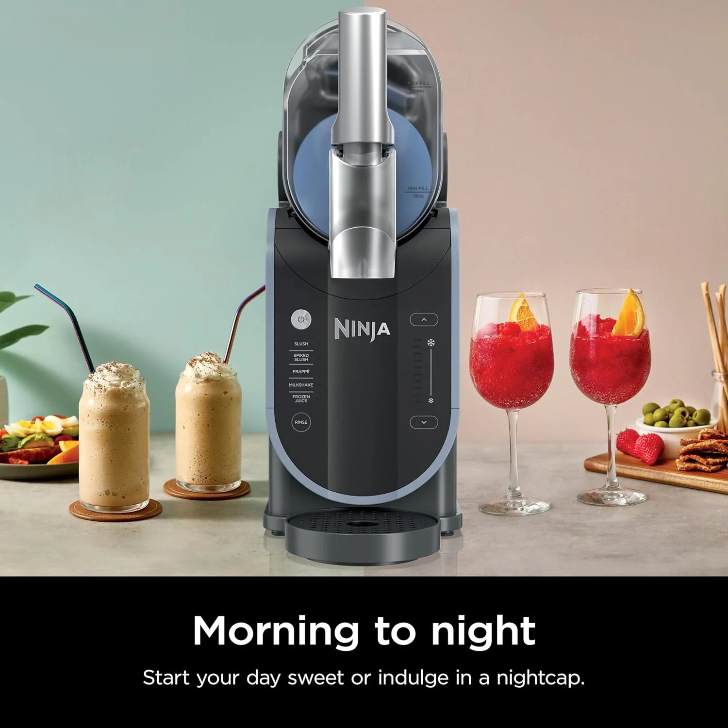 SLUSHi with RapidChill Technology, 88 oz. Frozen Drink & Slushie Machine, 5 Preset Programs, Margaritas, Frappés, and More, Premium Accents, Black, FS301